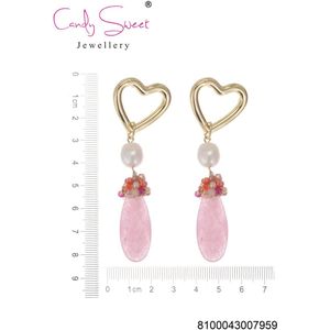 CandySweet Oorbellen - Set van 2 - Hartje - Messing - Hypoallergeen en Metaal - Goud, Roze, Oranje en Wit - 0x2x8 cm