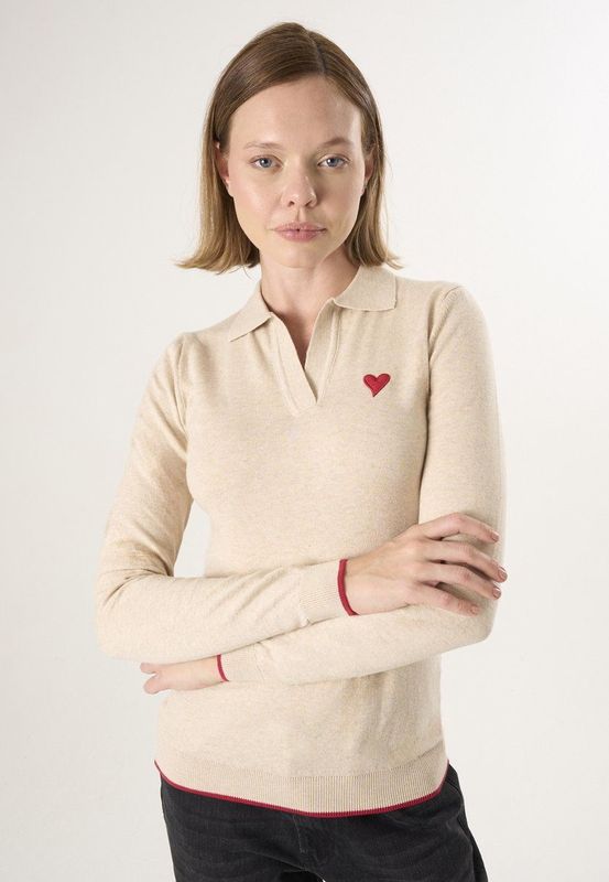 Felix Hardy - Gebreide Polo Trui - Beige - Polo Kraag - Dames