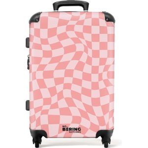 NoBoringSuitcases.com® - Koffer groot - Rolkoffer lichtgewicht - Golvende roze geruite print - Reiskoffer met 4 wielen - Grote trolley XL - 20 kg bagage - Ruimbagage valies