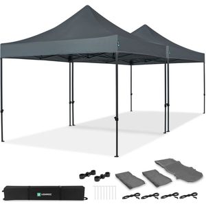 VONROC Easy-Up Partytent – 6x3 m – Premium easy-up Partytent - Set incl. 2x Tent en 1x Koppel-systeem - Modulair Ontwerp – Opvouwbaar – Waterdicht – Stalen Frame - 50+ UV Bescherming - Incl. Opbergtassen – Grijs