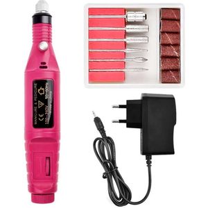 Professionele Mini Elektrische Nagelfrees–Nagelvijl Set met 10 Opzetstukken 1 stuk Rood