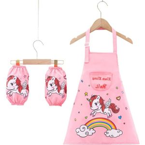 Kinderkookschort - Schilderschort - Schilderonderlegger - Kinder schilderjas - Kinderkunstkleding waterdicht met mouwen - Mannelijk baby etenoverall schort (roze pak)