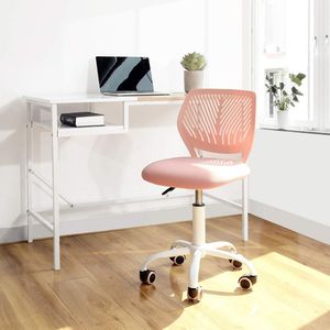 Bureaustoel verstelbare draaibare bureaustoel stoffen zitting ergonomische bureaustoel zonder armleuning, lichtroze