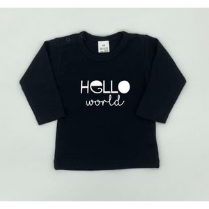 Baby Longsleeve - Hello World - Zwart - Maat 56