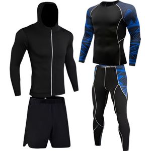 E-shop4u® - Winter Thermokleding Set Mannen - 4-delig Thermisch Ondergoed - Heren - Compressie - Snel Drogend - Ademend - Lente/Zomer/Herfst/Winter - Maat XXL - Zwart/Blauw