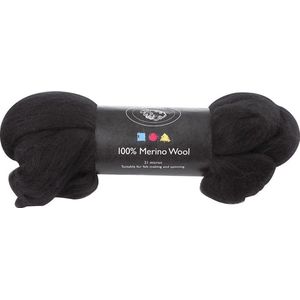 Merino Wol, dikte 21 my, zwart, 100 gr/ 1 doos