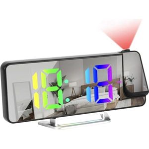 Projectie Alarmklok met RGB Kleuren en Digitale Weergave - 8,1 Inch, 180° Draaibaar, Dubbele Alarmfunctie, 12/24 Uur Weergave
