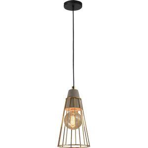 QUVIO Hanglamp industrieel / Plafondlamp / Sfeerlamp / Leeslamp / Eettafellamp / Verlichting / Slaapkamer lamp / Slaapkamer verlichting / Keukenverlichting / Keukenlamp - Beton met kegelvormige kooi - Diameter 14 cm