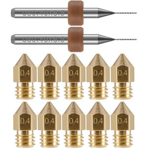 PChero 10st 0.4mm MK8 3D Printer Extruder Messing Mondstuk Printkoppen voor MK8 Makerbot Reprap Creality CR-10 3DPrinters, Bonus 2st Reiniging Bore