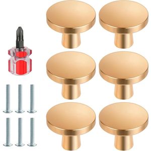 6 Pcs Aluminum Alloy Round Drawer Knobs Single Hole Handle with Screws for Wardrobe