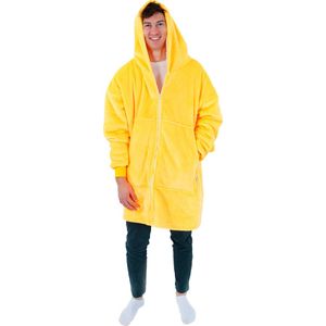 Vestie Hoodie Deken Met Rits - Hoodie Blanket With Zipper - Oversized Draagbare Deken - Sherpa Fleece - Yellow - Geel