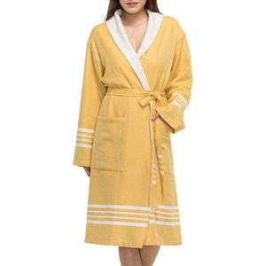Gevoerde Hamam Badjas Krem Sultan Mustard Yellow - M - Hotelkwaliteit - Sjaalkraag - Luxe badjas - Badstof - Sauna Badjas - Ochtendjas - Badmantel