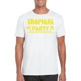 Bellatio Decorations Tropical party T-shirt heren - met glitters - wit/geel - carnaval/themafeest L
