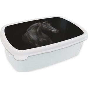 Broodtrommel Wit - Lunchbox - Brooddoos - Paard - Dier - Zwart - 18x12x6 cm - Volwassenen