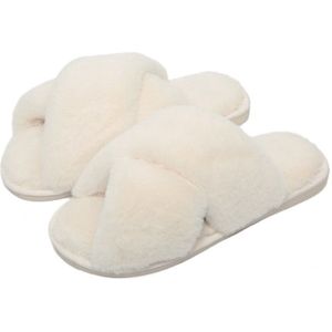 Dames winterpantoffels - Pantoffels met traagschuim - Antislip comfortabele katoenen pantoffels - Dames winterpantoffels met open neus - Crossover pantoffels voor thuis - Geschikt voor binnen/buiten - 36/37