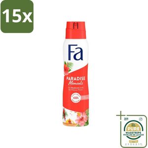 15 x Fa - Paradise Moments - Deodorant Spray - Hibiscusbloem - 150 ml - Grootverpakking - Deodorant Spray - Anti-Vlekken - Hibiscusbloem - Huidvriendelijk - Frisheid