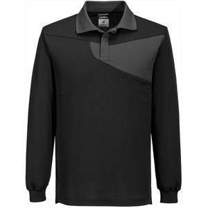 Portwest PW2 Katoen Comfort Poloshirt lange mouw PW218 - Zwart/Grijs - L