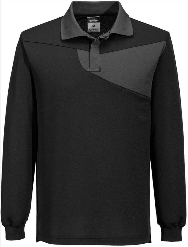 Portwest PW2 Katoen Comfort Poloshirt lange mouw PW218 - Zwart/Grijs - L
