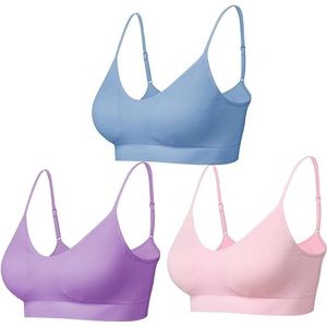 Gewatteerde Bralette voor Vrouwen Bandjes Slaap Bras Naadloze Yoga Sport Bras 3 Pack - kleuren Roze, Blauw, Paars - Maat M