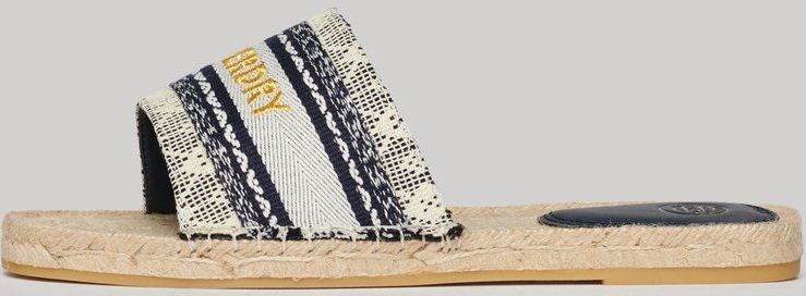 Superdry - Canvas Espadrille Overlay Slider - Beige - Linnen Canvas - Rubberen Zool