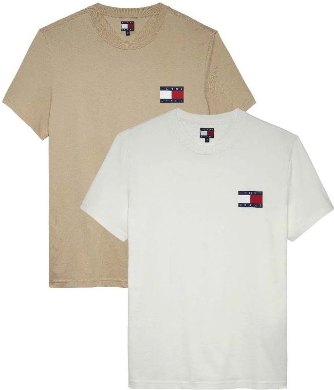 Tommy Jeans - Ess - T-shirt - Donkerbeige/Wit - 2 Pack