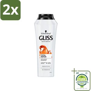Gliss-Kur - Shampoo - Total Repair - Herstelt & Versterkt - Gehydroliseerd - 400 ml - Voordeelverpakking - 2 stuks - Haar herstellen - Haar versterken