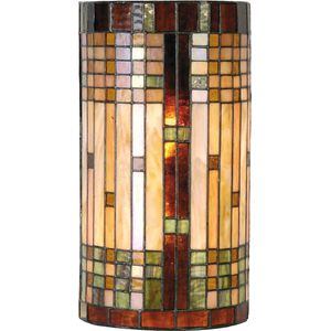 HAES DECO - Wandlamp Tiffany 20x11x36 cm Beige Bruin Glas Halfrond Muurlamp Sfeerlamp Glas in Lood