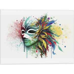 Vlag - Waterverf Tekening van Kleurrijke Carnavals Masker tegen Witte Achtergrond - 40x30 cm Foto op Polyester Vlag