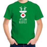 Bellatio Decorations kerst t-shirt voor kinderen - team Rudolf - groen - Kerstdiner 140/152