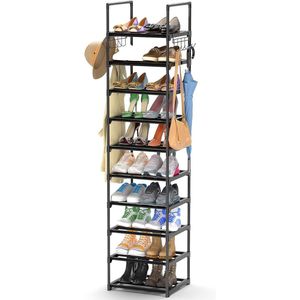 SHOP YOLO-schoenenrek metaal-10 niveaus-schoenenstandaard-43 x 30,5 x 200 cm-schoenenrek met haken