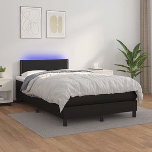 vidaXL Boxspring met LED en Matras - 120x200 cm - Zwart Boxspring - Led Bed - Kunstleder Bed - Elektrisch Verstelbare Hoofdbord - Pocketveer Matras - Tweepersoons Bed - Slaapcomfort