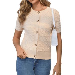 Vrouwen Gebreid Damesvest Lange Mouwen Ronde Hals Cardigan Met Knopen