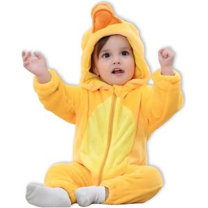 BoefieBoef Dieren Baby Onesie Peuter Pyjama Kinderen 6 maanden tot 2 jaar – Eend – Verkleedkleding met Luierrits – Carnaval Dierenpak - Kerst en Kraamcadeau Tip – Zacht Flanel - Romper - Boxpak - Jongens - Meisjes - Kruippak - Winterpak - Geel - Duck