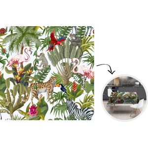 Tafelkleed - Tafellaken - 150x150 cm - Jungle - Dieren - Meisjes - Kinderen - Jongens - Flamingo - Papegaai - Binnen en Buiten