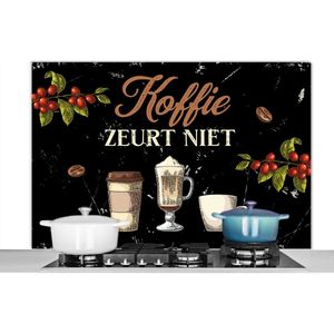 Spatscherm keuken 120x80 cm - Kookplaat achterwand Koffie - Koffiemok - Zwart - Muurbeschermer - Spatwand fornuis - Hoogwaardig aluminium - Cadeau voor vrouw - Cadeau voor man