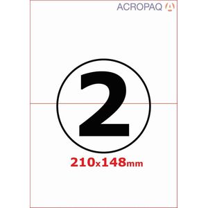 Stickervellen A4 - Etiketten, 100 vellen, 2 per vel, 210 x 148 mm - Adresetiketten, Etiketten stickers - ACROPAQ