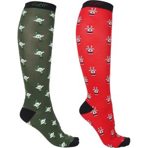 QHP - Kniekous Kerst - Set van 2 - Elf/Rudolph - Maat 35-38