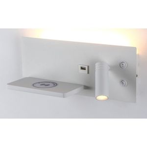 ETH Nighty right wandlamp led 3W + 7W 2700K met usb + draadloos laden Wit