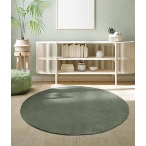 Vloerkleed voor woonkamer of slaapkamer in donkergroen 200x200 cm | Modern en zacht laagpolig tapijt | Rond | Antislip onderkant | Wasbaar tot 30 Graden | Rug for bedroom or living room | RELAX kleed by The Carpet