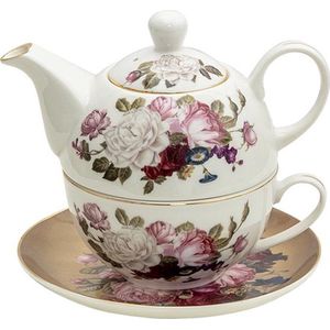 Tea for One 17*10*14 cm /Ø 15*2 /400 ml / 250 ml Wit, Bruin Porselein Rond Bloemen Theepot set Theeset Theepot met Kopje