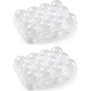 Plasticforte Eierdoos - 2x - koelkast organizer eierhouder - 12 eieren - transparant - kunststof - 20 x 19 cm