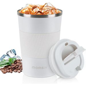 Thermosbeker, koffiebeker met lekvrij deksel, thermobeker - isolatiebeker, roestvrij stalen reismok, koffiebeker om mee te nemen voor warm en koud water, koffie thee (380 ml, wit)