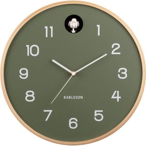 Wall clock Natural Cuckoo birch wood jungle green