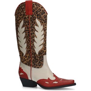Sacha - Dames - Leopard cowboylaarzen met rode details - Maat 42