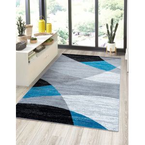 Flycarpets Verona Modern Vloerkleed Blauw / Grijs / Zwart - Laagpolig - Woonkamer - 80x150 cm