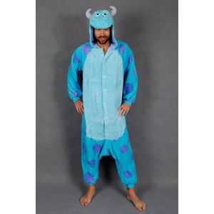 KIMU Onesie Sulley Blauwe Draak Pak - Maat 140-146 - Dino Monster Kostuum Monsterpak Drakenpak Monsters Jongen Meisje Kinderen Fleece Sully Pyjama Festival