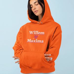 Oranje Koningsdag Hoodie Willem Loves Maxima S - Uniseks Fit - Oranje Feestkleding