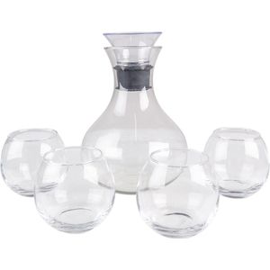 Clayre & Eef Karaf met Glazen 1740 ml / 375 ml Glas Rond Waterkan