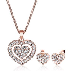 Elli Dames Sieraden Set dames hart met kristallen mooi in 925 sterling zilver rose goud verguld