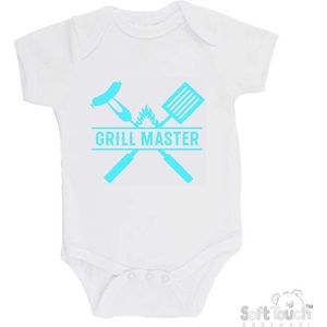 100% Katoenen Romper ""Grill Master"" Unisex Katoen Wit/aquablauw Maat 56/62